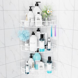 Orimade Corner Shower Caddy Stainless Steel 3 Pack No Drilling,Bathroom Shelf Storage for Inside Shower,Rustproof White