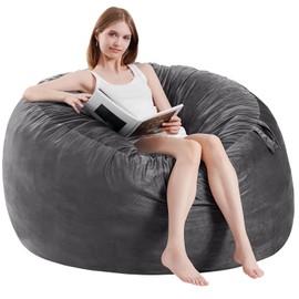 ILPEOD Bean Bag Chairs for Adults - Memory Foam Furniture BeanBag Chair - Kids/Teens Sofa with Soft Micro Fiber Cover - Round Fluffy Couch for Living Room Bedroom College Dorm - 4 ft, Gray Stripe