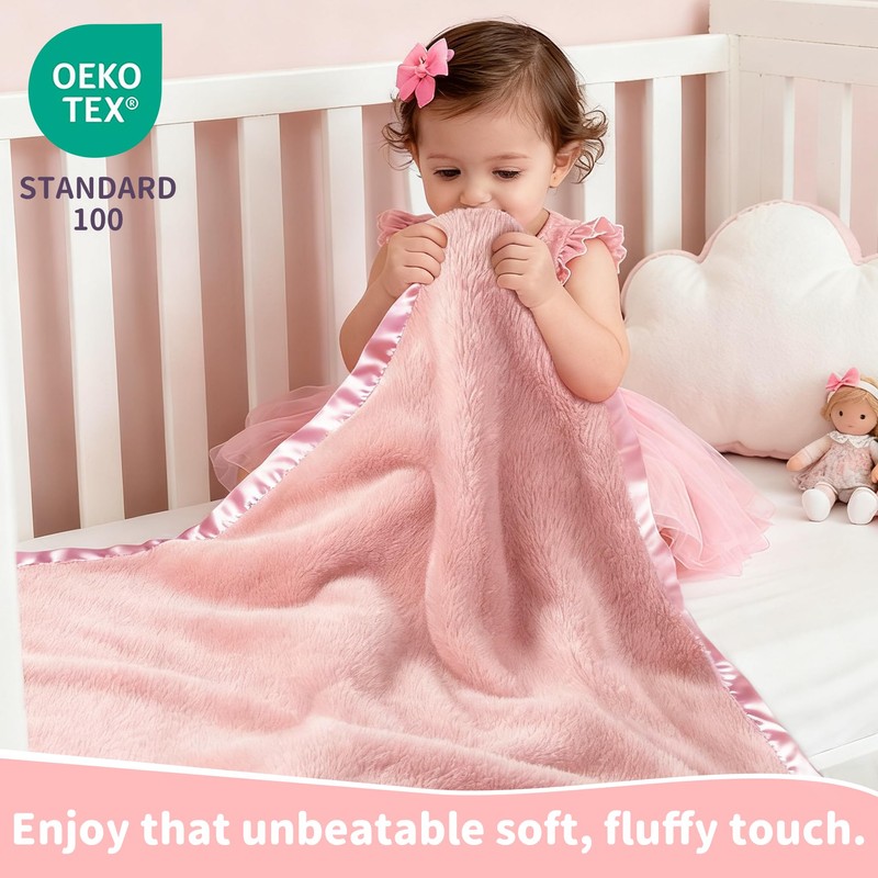Pro Goleem Fleece Baby Blankets for Girls with 2 Inch