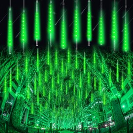 Blingstar Meteor Shower Lights 16 Inch 360 LED 10 Tubes Green Christmas Lights Outdoor Waterproof Falling Rain Lights Plug in Dripping Icicle Lights for Tree Front Yard Porch Roof Holiday Decoration
