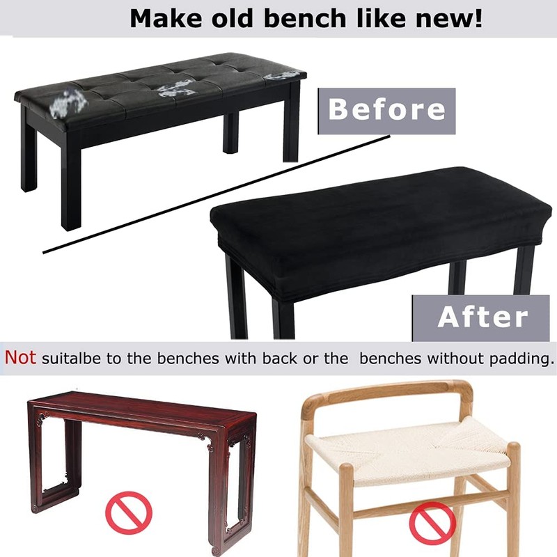 SINOSSO Soft Velvet2-Person Piano Bench Cover, (27.5"- 36.5") Lx (12"-