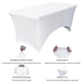 Brosisincorp 6Ft Folding Plastic Table with Stretch Spandex White Tablecloth - Sturdy and Portable Foldable Tables Ideal for Events and Parties