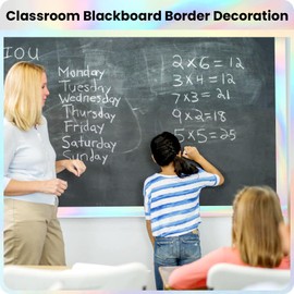 65.6 Ft Iridescent Straight Rolled Bulletin Board Borders, Holographic Border Trim, Decors for Iridescent Birthday Wedding Home Back to School Party Decorations Supplies