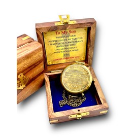 AYAKA To My Son Engraved Compass with Wooden Case Brown Antique Finish | Inspirational Gift for Son from Mom/Dad | Birthday, Graduation, or Special Occasion Keepsake