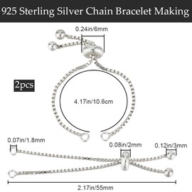 Beebeecraft 1 Box 2Pcs 925 Sterling Silver Adjustable Slider Bracelet Chain Italian Ball Bead End Chains with Stop Beads and Loop for Jewellery Bracelets Making