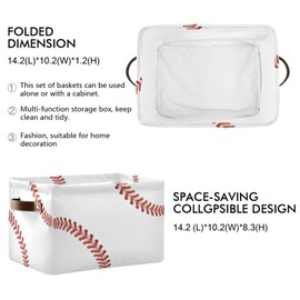 HOYYU Softball Baseball Basket Decor Storage Bin Basket For Shelf Closet Foldable Fabric Storage Box Cube With Handles Large Kids Toys Clothes Organizer Basket For Nursery Bedroom