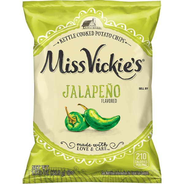Miss Vickie's Jalapeño Flavored Kettle Cooked Chips, 1.37 Ounce (Pack of 64)