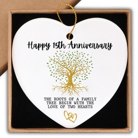 15th Anniversary Marriage Gifts for Couple Happy 15th Anniversary Ornament Keepsake Sign Heart Plaque Anniversary Romantic Couple Wedding Engagement Gifts for Her Him Wife Husband
