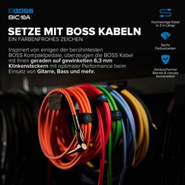 BOSS BIC-10A Serie | Instrumentenkabel | Gerade auf gewinkelte 6,3 mm Klinkenstecker | 3 m Länge | Hochwertige Kabel für Gitarre, Bass & mehr | geräuscharm & robust | Gelb