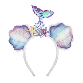 A Miaow Shiny Sequin Mermaid Headband Glitter Mermaid Princess Seashell Ears Headwear for Women Ocean Themed Party Decoration (Purple)