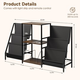 ZIFTY Record Player Stand Vinyl Storage with 6-Tier Display Holder LED Light Turntable Stand for 300 Albums Media Shelf Cabinet Stereo Cabinet Console for Vinyl Enthusiast Livingroom, Bedroom