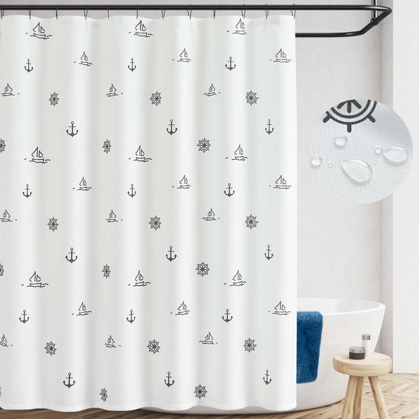 jinchan Black and White Shower Curtain Nautical Simple Fabric Shower