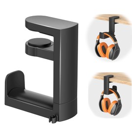 BLAZDEVE PC Gaming Headset Hook Holder Hanger Mount, Headphones Stand with Adjustable 360 Rotating Arm, Under Desk Clamp On Design, Universal Fit, Built in Cable Clip Organizer (Black) (#1)