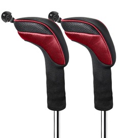 FINGER TEN Golf Club Head Covers Woods Hybrids Long Cover, Headcovers with Interchangeable No. Tags Fit All Hybrids Wood Clubs Light Durable (Carmine-2 Pack Hybrid Covers)