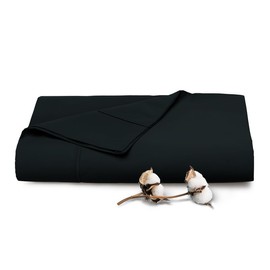 Pizuna Pure 100% Cotton Flat Sheets Only Queen Black (1 PC), Luxurious 400 Thread Count Long Staple Cotton Sateen with 4" Hem (Combed Queen Flat Sheet Only Cotton)