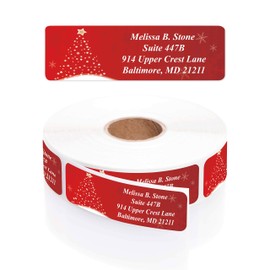 Christmas Shine Designer Rolled Address Labels with Elegant Plastic Dispenser