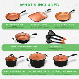 NutriChef 14-Piece Non-Stick Pots and Pans Set - Induction Ready Multi-Sized Cooking Pots with Lids, Small and Medium Frying Pans with Slotted Spatula, Pasta Server, Soup Ladle, Silicone Handles