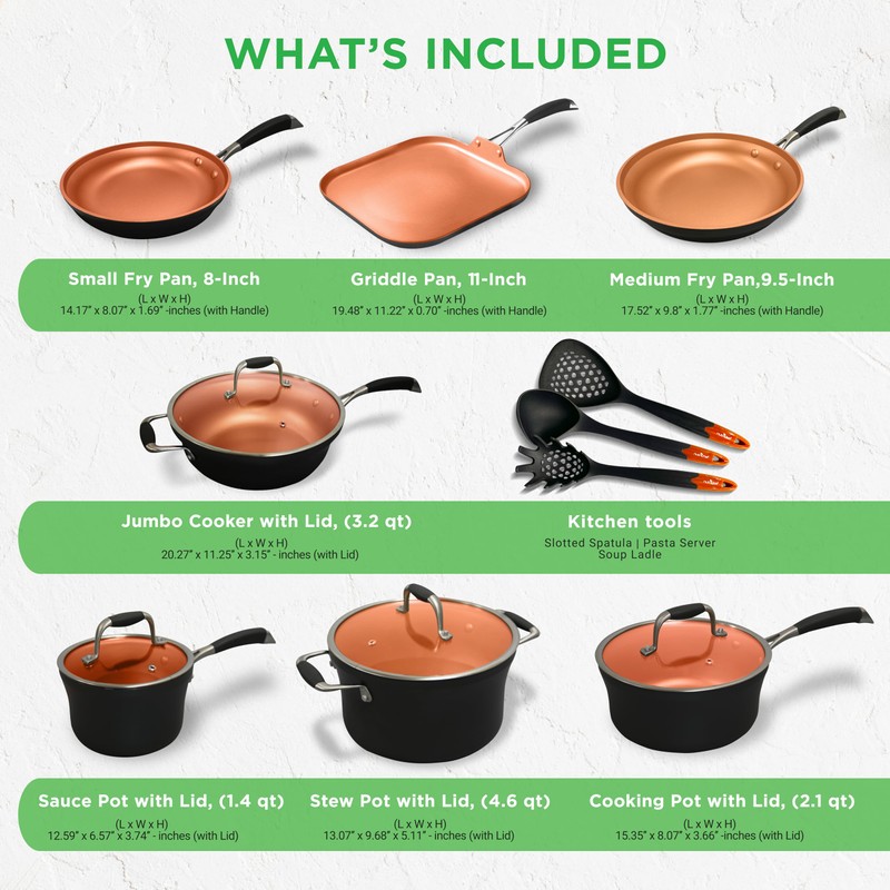 NutriChef 14-Piece Non-Stick Pots and Pans Set - Induction Ready