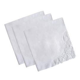 Werownsgso Pack of 3 Handkerchiefs Wedding Handkerchiefs Made of Cotton 43 x 43 cm White Lace, White