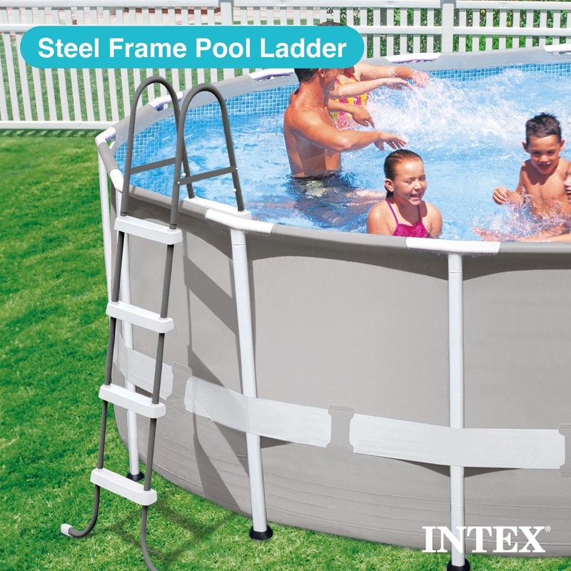 Intex Steel Frame Above Ground Swimming Pool Entry/Exit Ladder for