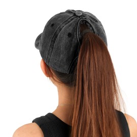 HeyCaps Ponytail Hats for Women - Distressed Hat with Ponytail Hole for Women Baseball Cap