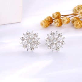 925 Sterling Silver Snowflake Earrings Stud with CZ Hypoallergenic Winter Snow Jewelry for Women Christmas Gifts, Small, Silver, Cubic Zirconia
