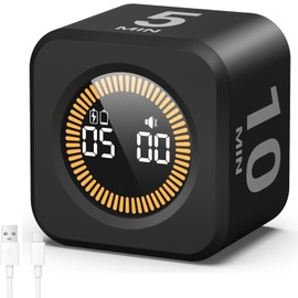 Pomodoro Timer, 5/10/25/50 Minutes, Presets, Visual Cube Timer, Equipped with Gravity Sensor, Silent Mode, For Study, Work, Kitchen, ADHD, Desk Learning Timer (Black)