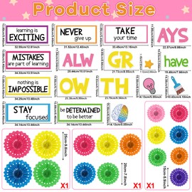 3D Growth Mindset Bulletin Board Decoration Set Positive Educational Sayings Accent Paper Fan Decoration Inspiration Classroom Wall Display Set for Wedding Fall Christmas Back to School Decor Supplies