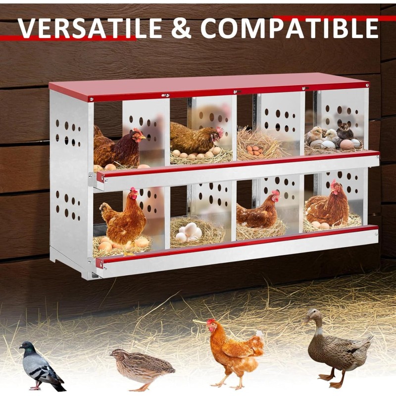 8 Compartment Chicken Metal Nesting Box, 8 Room Wall Mountable