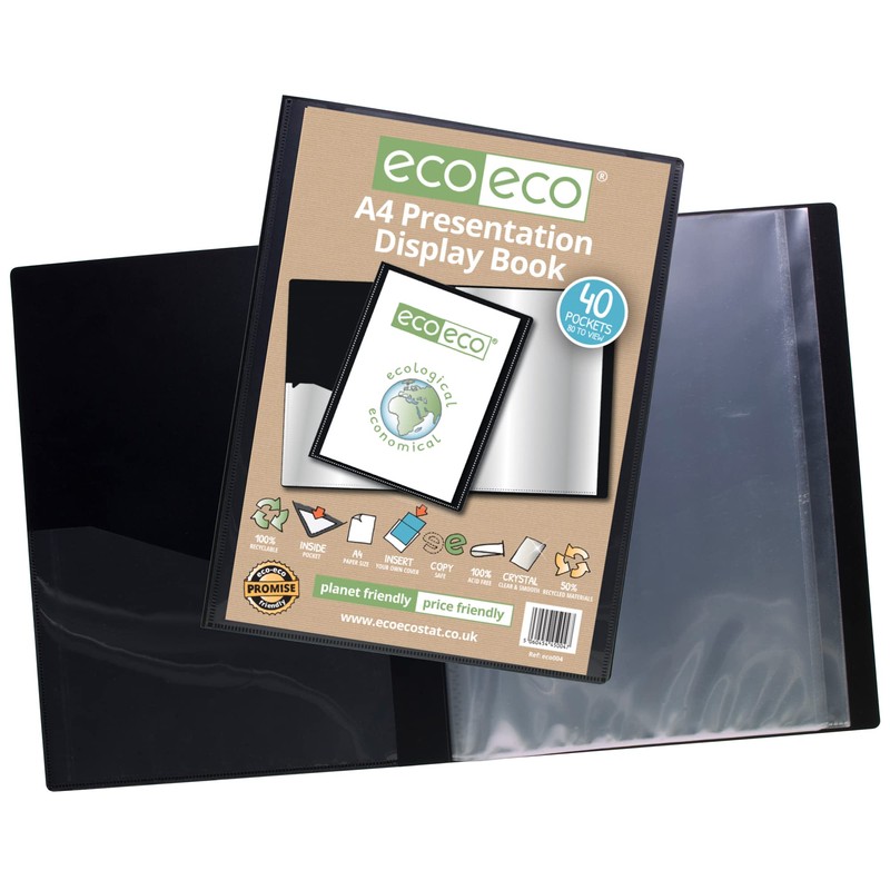 eco-eco A4 Size 50% Recycled 40 Pocket Black Presentation Display