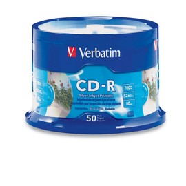 Verbatim CD-R 700MB 52X Silver Inkjet Printable - 50pk Spindle, 50-Disc (95005)