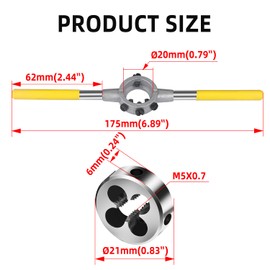 Aopin 1Pcs M5x0.8 Heavy Duty Round Threading Dies and Original Wrench Holder Combination Set, Suitable for Steel Below HRC35, External Thread Stainless Steel Cutting.