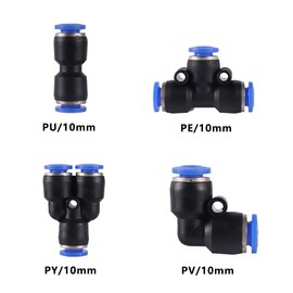 40pcs Push to Connect Fittings Quick Release Pneumatic Connectors Air Line Fittings Air Quick Water Pipe Push in Hose Couping 10 Splitters 10 Elbows 10 Tee 10 Straight Tubes(Black and Blue,10mm)