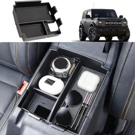 Center Console Organizer for 2025 2026 Ford Bronco 4-Door Accessories, Full Size Console Armrest Box Organizer with Rubber Mats (Not for Manual & 2-Door & Bronco Sport)