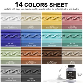 Nicpro 14 Colors Chalk Paint for Furniture, Ultra Matte Finish Acrylic Craft Paint Set (8.45 oz, 250ml) Chalk Furniture Paint with Liquid Wax, Color Wheel for Crafts, Home Decor, Beginners and Artists