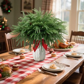 JDKPK 12 Pcs Artificial Norfolk Pine Branches with Pine Cones, 18" Real Touch Faux Greenery Cedar Pine Stem, Fake Green Plants Twigs Picks for Vase DIY Crafts Xmas Garland Wreath Home Decor