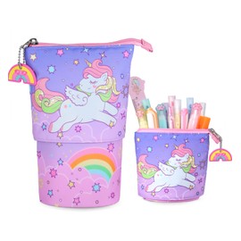 JMHACHY Standing Pencil Case for Kids - Back to School Stuff, Unicorn Telescopic Zipper Pencil Case Aesthetic, Large Capacity Stand up Pen Bag, Portable Pen Holder, Study Supplies for Students