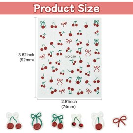 LiQunSweet 6 Sheets 2 Styles Cute Cherry Sticker Fruit Pattern Nail Stickers PVC Cherry Nail Stickers Decorations for Women DIY Manicure