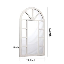 Sintosin Rustic Wooden Arched Window Mirror 24 x 40 inches, Hanging Distressed White Decorative Window Mirrors for Wall Decor, Farmhouse Wall Mounted Window Pane Mirrors for Living Room Christmas