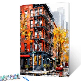 New York City Landscape Oil Painting Paint by Number Kits 16 x 20 inch Canvas Fictional Scenery Graffiti DIY Painting for Kids Students Adults Beginner with Brushes Acrylic Pigment (without Frame)