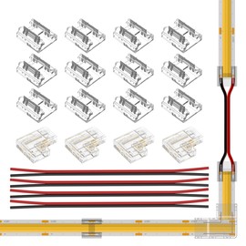 FCOB COB 8 mm 0,31 in Connector Kit 14pcs Transparent Connector 4pcs L--Shaped Connector 4pcs 15cm lang 20AWG Verlängerungskabel für spaltfreie Löten 2pin Einfarbige Streifen Eckverbindung