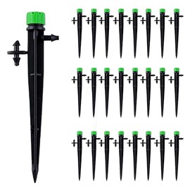 25 Pcs Green Drip Irrigation Emitters, Adjustable Flow Irrigation Drippers with 5" Arrow Stake, 360 Degree Flow Sprinkler Head for 1/4" Drip Irrigation Tubing,Parts for Garden Irrigation System