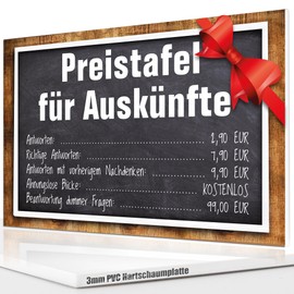 Price Board Information Sign 20 x 30, PVC 3 mm - Funny Gift Idea | Door Sign | Wall Decoration Saying Funny, Ideal Birthday Gift - Funny Saying Sign, Party Decoration Gift for Friends, Colleagues
