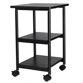 VASAGLE Printer Stand with Locking Wheels, 3-Tier Shelf, Industrial Under Desk Heavy-Duty Mobile Cart for Home Office, Black UOPS03B