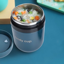 Goshyda Insulated Soup Containers for Kids, 17oz Food Thermos Lunch Containers with Foldable Spoon, Wide Mouth Stainless Steel Vacuum Lunch Box, for Hot/Cold Food Travel Camping(Fluorescent Blue)