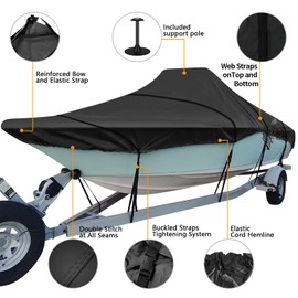 iCOVER Center Console Boat Cover, 600D Heavy Duty Marine Grade Waterproof Tear Resistant Boat Covers, Fits Boats 17'-19' Long Beam Width up to 102", Trailerable Boat Cover with Support Pole, Black