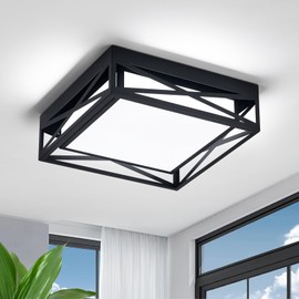 Vloitgol Modern LED Ceiling Light Fixture, 6000K Square LED Flush Mount Hallway Light Fixtures, Farmhouse Black Close to Ceiling Light for Hallway Bedroom Balcony Porch Stairway(Square, 12.6INCH)