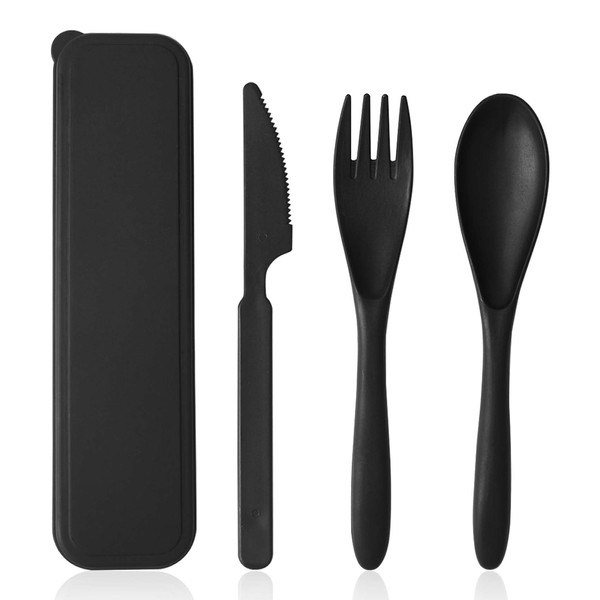 Travel Cutlery Set with Case Plastic Reusable Cutlery Set for