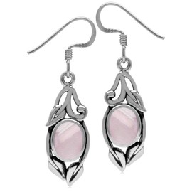 Silvershake 8X6mm Oval Shape Pink Mother of Pearl 925 Sterling Silver Leaf Vintage Inspired Dangle Earrings