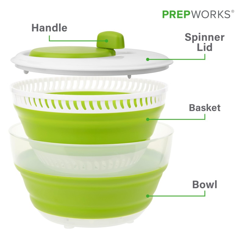 PrepWorks 3 Qt Collapsible Salad Spinner – Space-Saving, Easy-to-Use, BPA-Free,